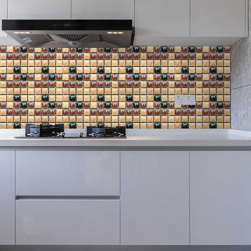 Modern Faux 3D Tile Wallpaper Panel Black-Red-Yellow Mosaic Wall Art for Kitchen, Easy to Remove