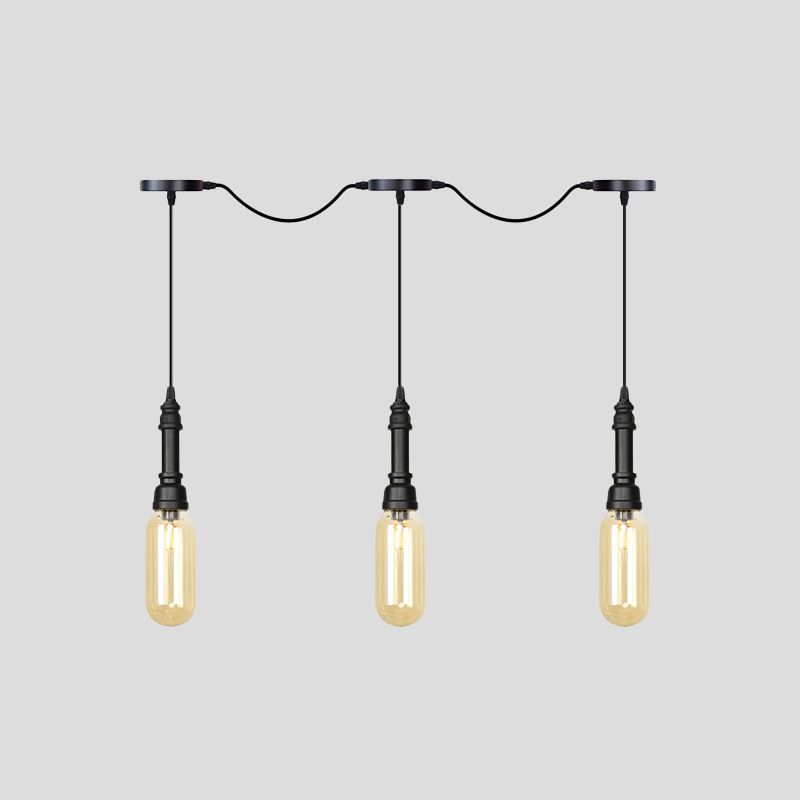 3/5/7 Lights Capsule Multi Light Chandelier Industrial Black Finish Amber Glass Tandem LED Hanging Ceiling Lamp