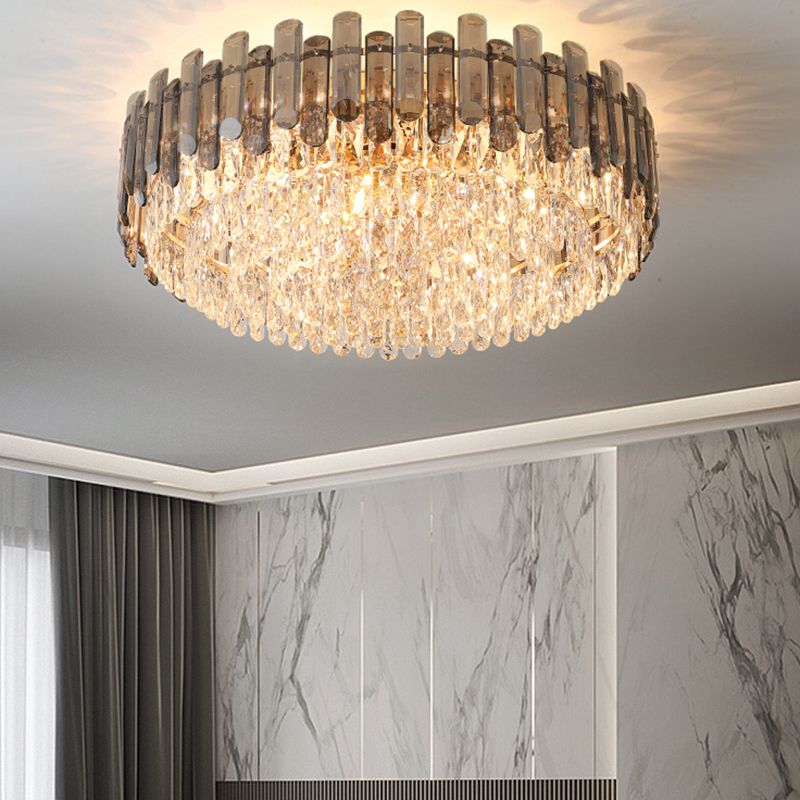 Modern Metal Ceiling Light Geometric Shape Ceiling Lamp with Crystal Shade for Living Room