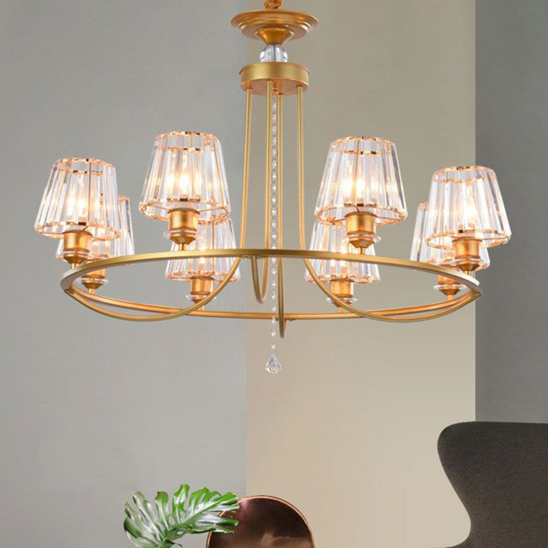 Postmodern Circle Chandelier Lighting Metal Living Room Ceiling Light with Tapered Crystal Shade