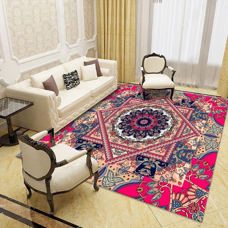 Moroccan Tile Indoor Rug Polyester Carpet Stain Resistant Area Carpet for Home Decoration