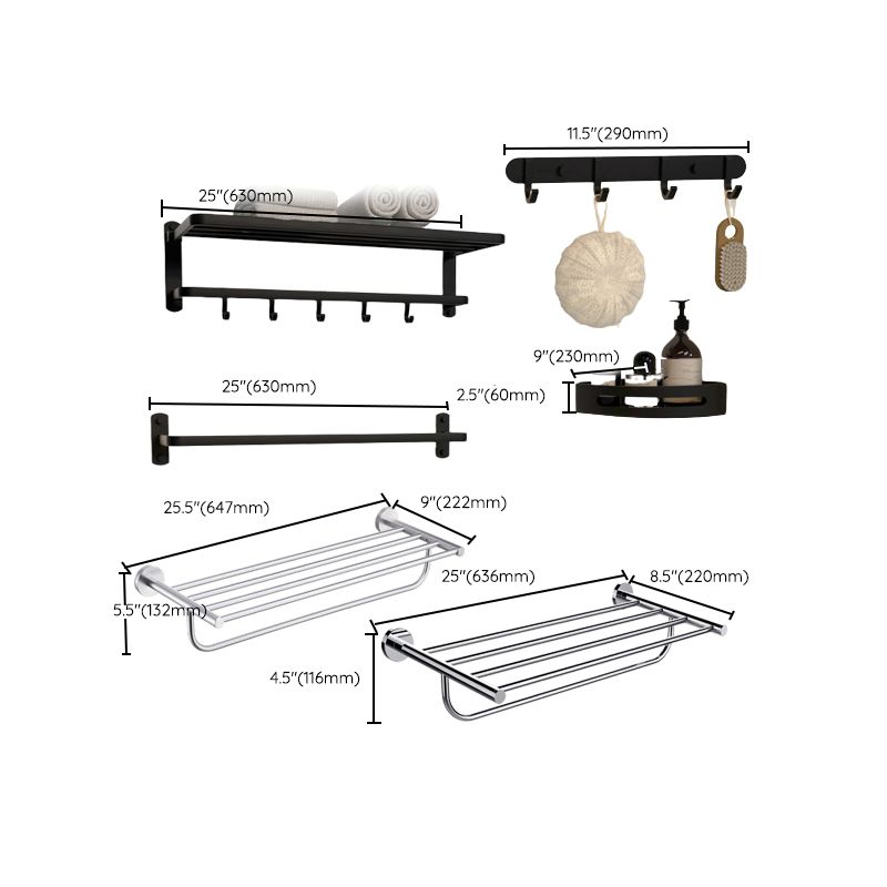 Modern Matte Black Bathroom Accessory Set with Towel Bar/Bath Shelf & Robe Hooks