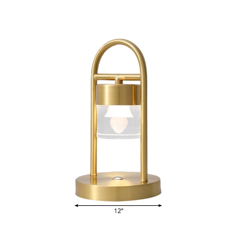 Gold Column Table Lamp Simplicity Clear Glass LED Desk Light with U-Shaped Metal Frame