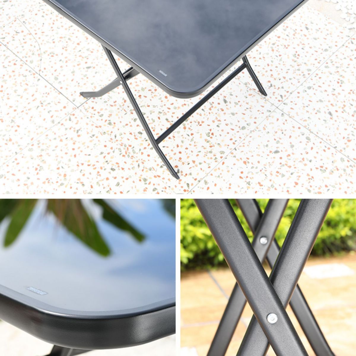 Glass Dining Table Rust - Resistant Metal Contemporary Style Foldable Dining Table