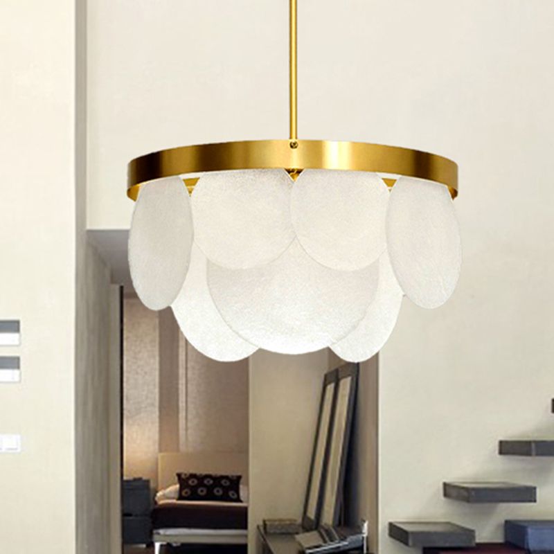 18"/23.5"/31.5" Wide Golden Round Ceiling Pendant Modern 4 Lights Frosted Glass Chandelier