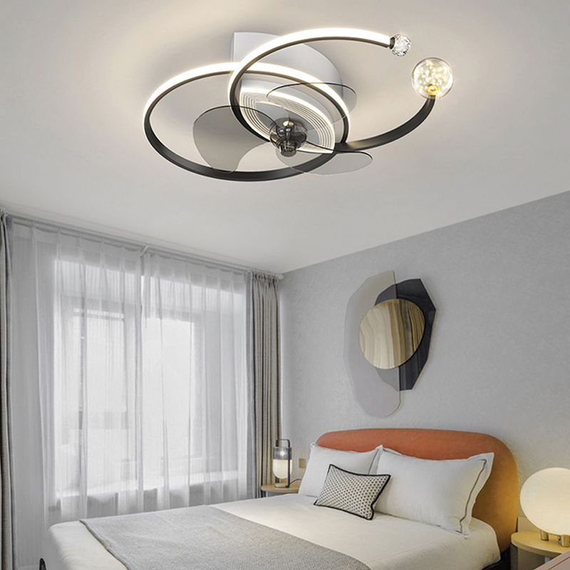 Nordic Style LED Fan Light Fixture Round Bedroom Semi Flush Mount Ceiling Lamp