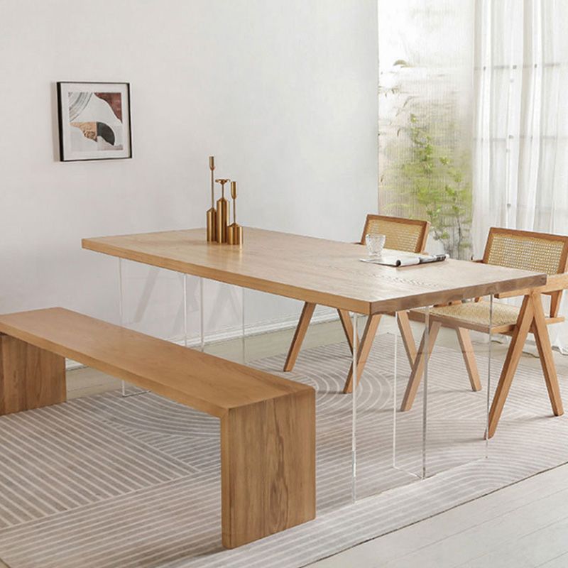 Rectangle Acrylic Base Dining Table Modern Pine Wood Table for Kitchen Use