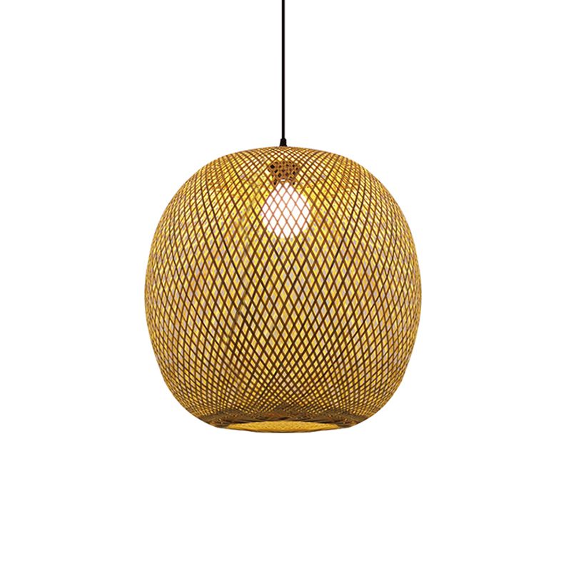 12"/17" Wide Ball Bamboo Pendant Ceiling Light Chinese 1 Light Wood/Brown Hanging Light for Kitchen Island