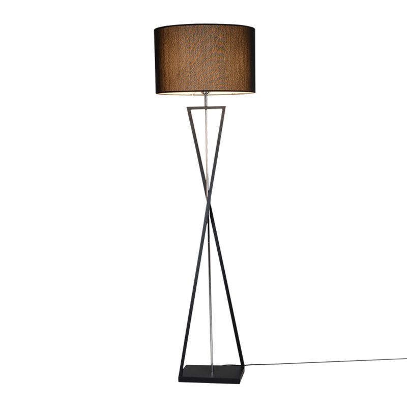 Hourglass Shaped Living Room Floor Lamp Metal Single Artistic Standing Light with Drum Fabric Shade