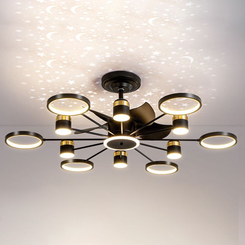 Round Shape Metal Ceiling Fans Modern Style Multi Lights Flush Ceiling Fan