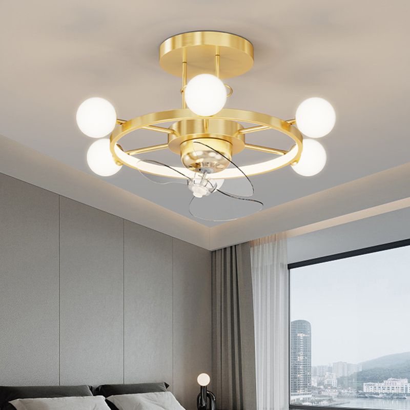 1/2/7-Light Golden Modernism LED Ceiling Fan Light for Dining Room