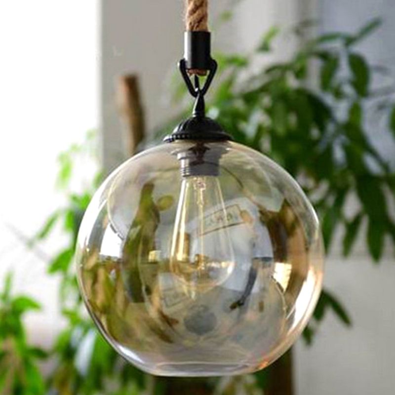 Glass Beige Pendant Light Fixture Round Industrial Style Hanging Pendant Light for Restaurant