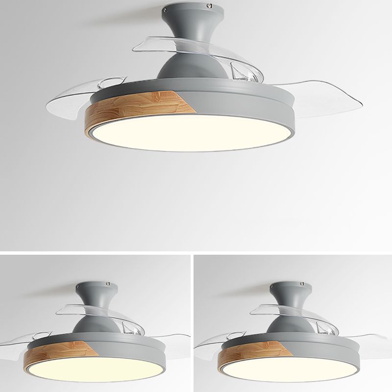 Macaron Color-Blocking LED Ceiling Fan Invisible Blades Dining Room Semi Flush Mount Light