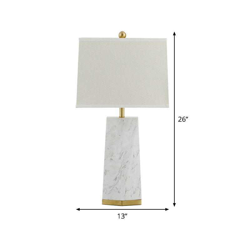 Table trapézoïde blanc modernisme 1 lampe de lecture de tissu de tête avec base en marbre