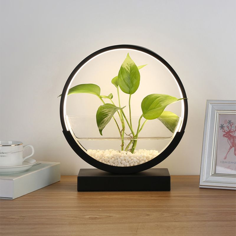 Nordic Circle Table Lamp Acrylic Bedroom LED Night Light with Hydroponics Plant Pot Design