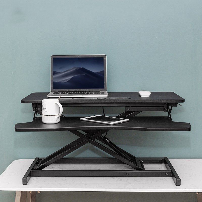 Rectangular Shaped Folding Standing Desk Converter Wood with Metal Base