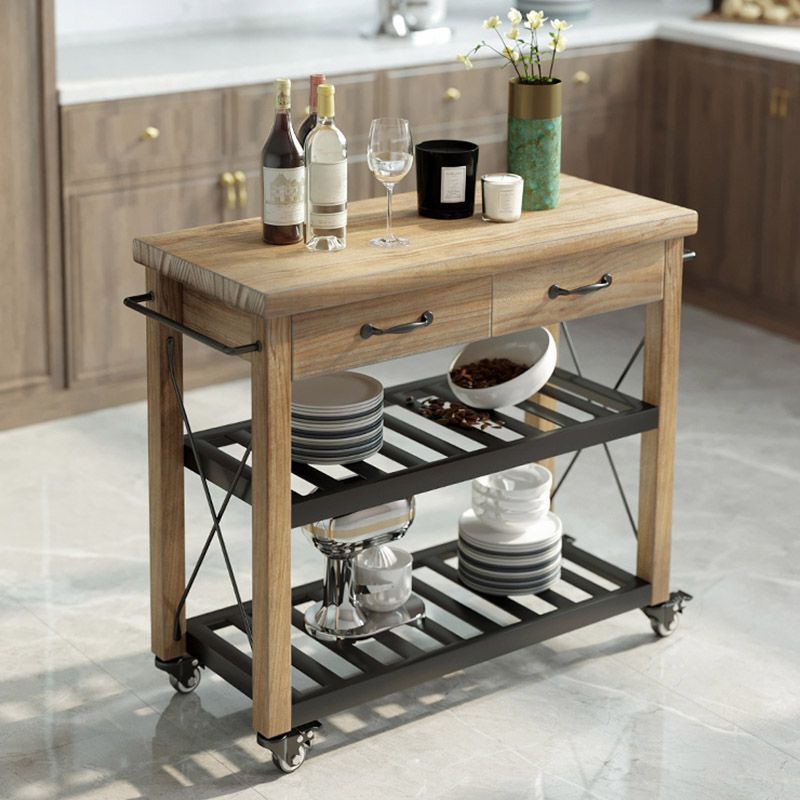 Open Storage Kitchen Trolley Rolling Prep Table with Open Shelves