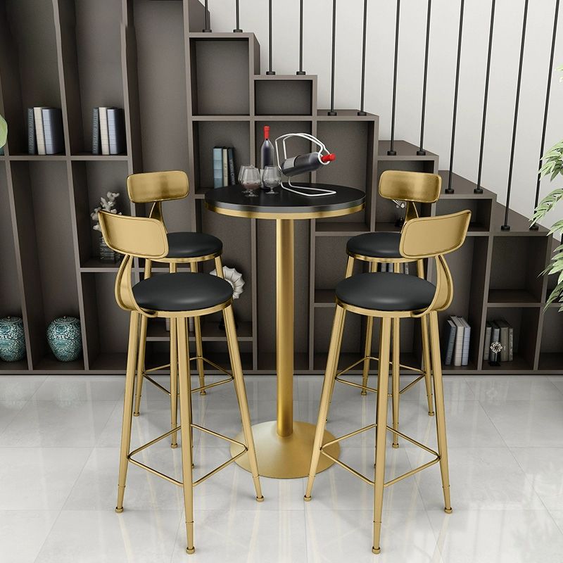 Glam Iron Bar Dining Table Faux Marble Gold Indoor Bistro Table with Single Pedestal