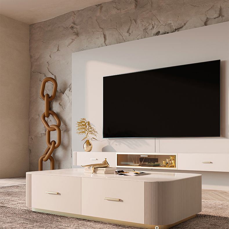 Modern Wall-mounted TV Stand White Manufactured Wood and Solid Wood TV Cabinet