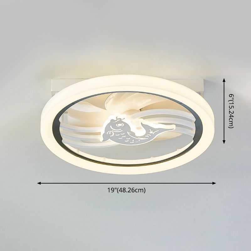 Bedroom LED Flush Ceiling Light Modern White Fan Lamp with Round Acrylic Shade