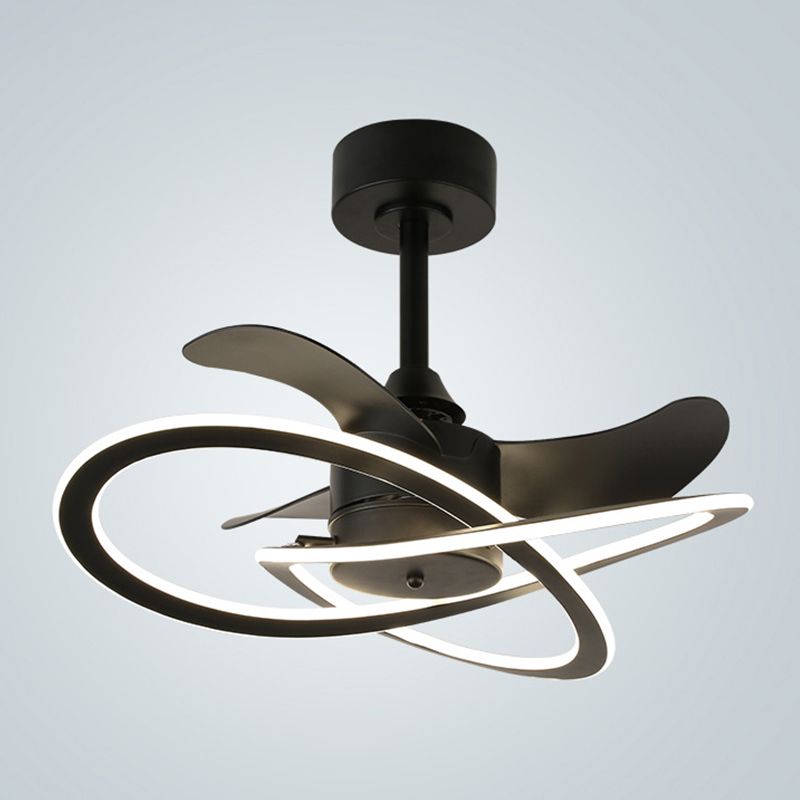 LED Linear Ceiling Fan 3 - Blades Metal Fan Light Fixture in Black / White Finish