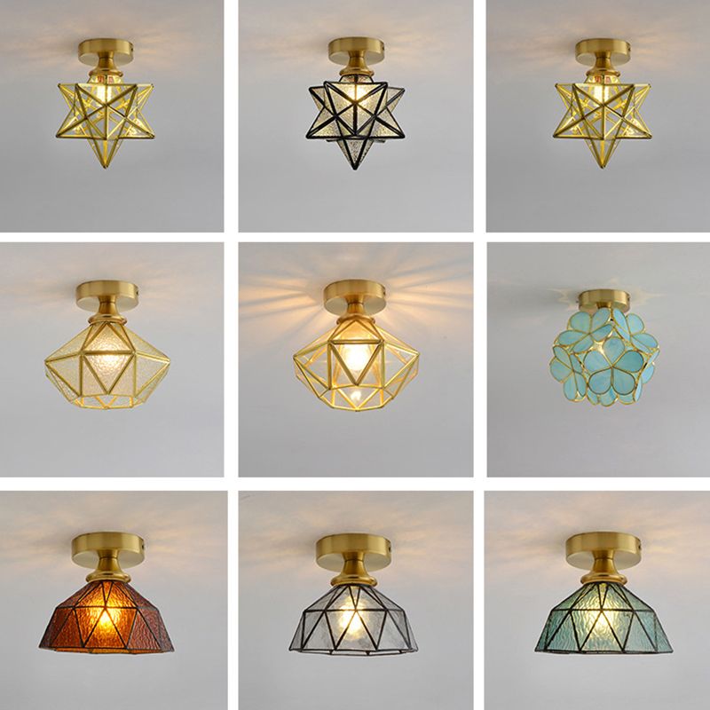 Small Aisle Semi Flush Ceiling Light Antique Style Glass 1 Head Flush Mount Light Fixture