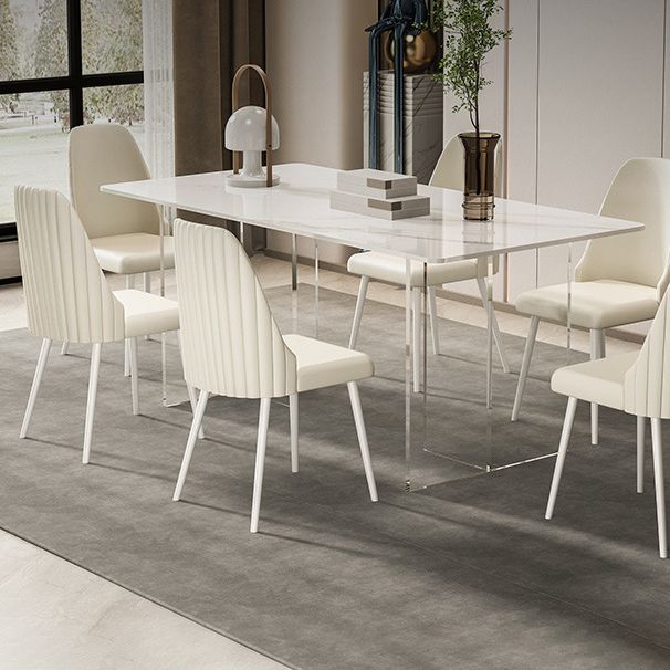 1/2/5/7 Pieces White Dining Set Sintered Stone Rectangle Dining Set with Leather Chairs