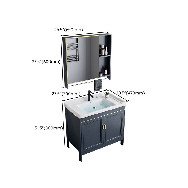 Blue Bath Vanity Freestanding Rectangular 2 Doors Single Sink Metal Frame Bathroom Vanity