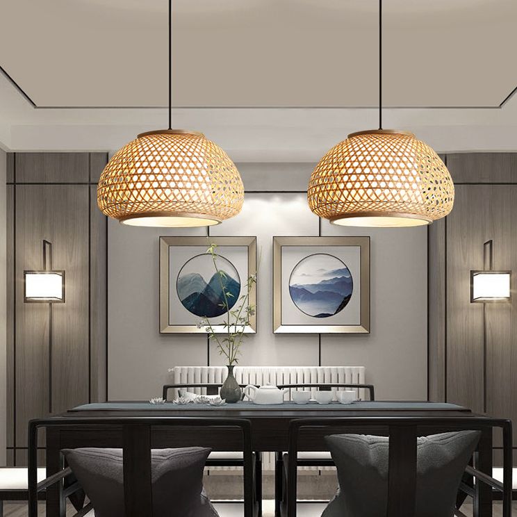 Lampe suspendue du pendentif globe avec room Shade Asia Style 1 Light suspendu au plafond Lanterne en beige