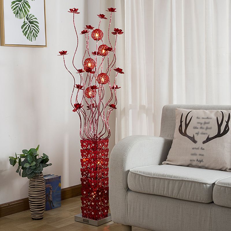 Red LED Flower Decor Floor Lamp Art Decor Metal Cuboid Standing Floor Light Kit with Crystal Embedded