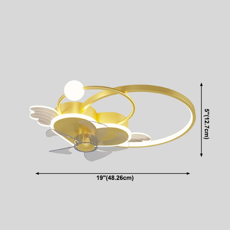 Heart and Halo Ring Shaped Ceiling Fan Cartoon Acrylic Bedroom LED Semi Flush Light