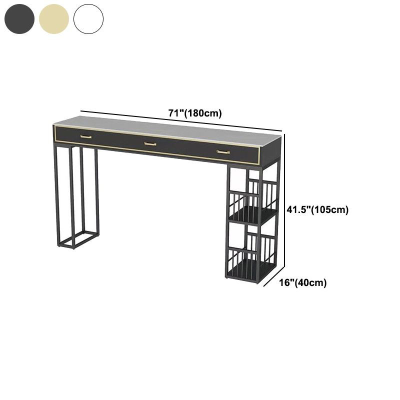 Glam Style Rectangle Bar Table Stone Fixed Bistro Bar Desk with Storage