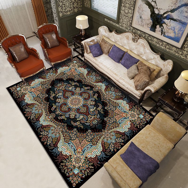 Olden Medallion Print Rug Polyester Indoor Carpet Stain Resistant Area Rug for Home Decoration