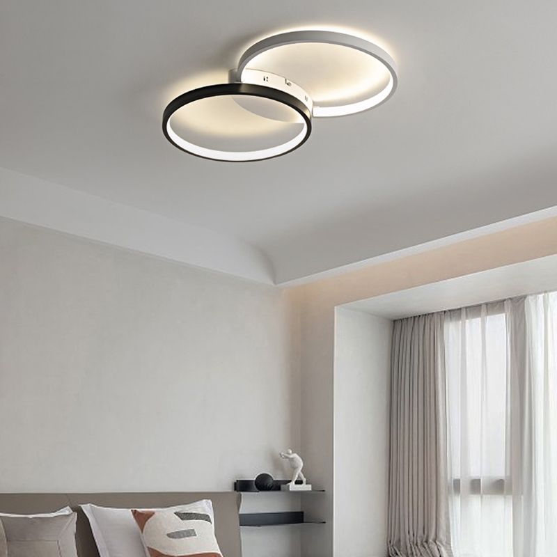 Contemporary LED Ceiling Lamp 2-Light Flush Mount in Black and White for Bedroom