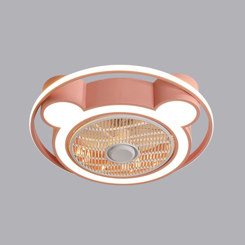 Lámpara de ventilador colgante de cabeza de oso de modernismo 21.5 "de ancho LED acrílico Semi Flush Luz montada en rosa/azul con anillo