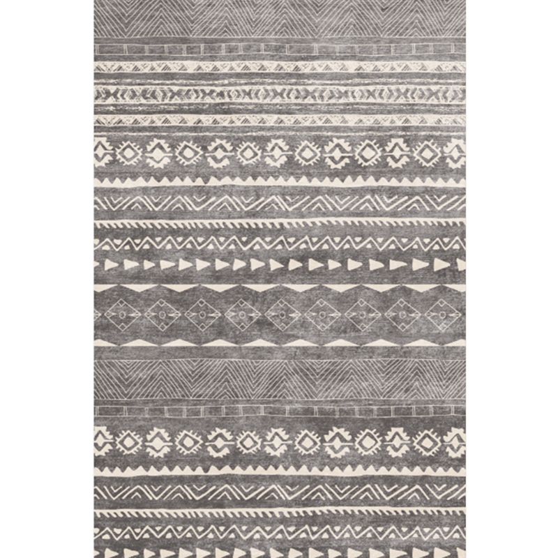 Grey Tone Bohemian Area Carpet Polyester Tribal Symbols Indoor Rug Washable Carpet for Living Room