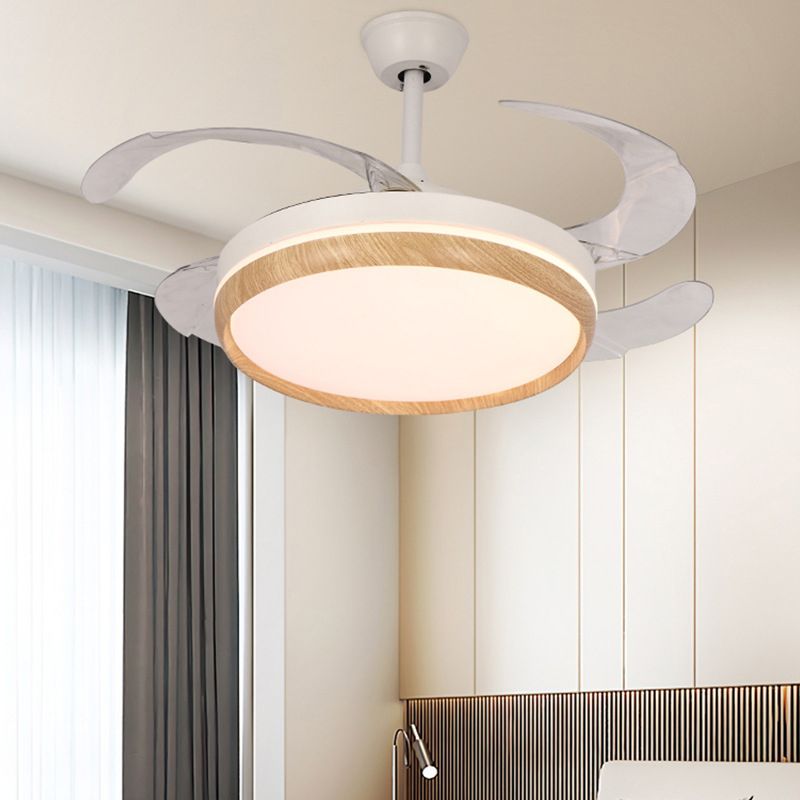 Iron and Acrylic LED Ceiling Fan Fixture Contemporary Drum Fan Lighting in White