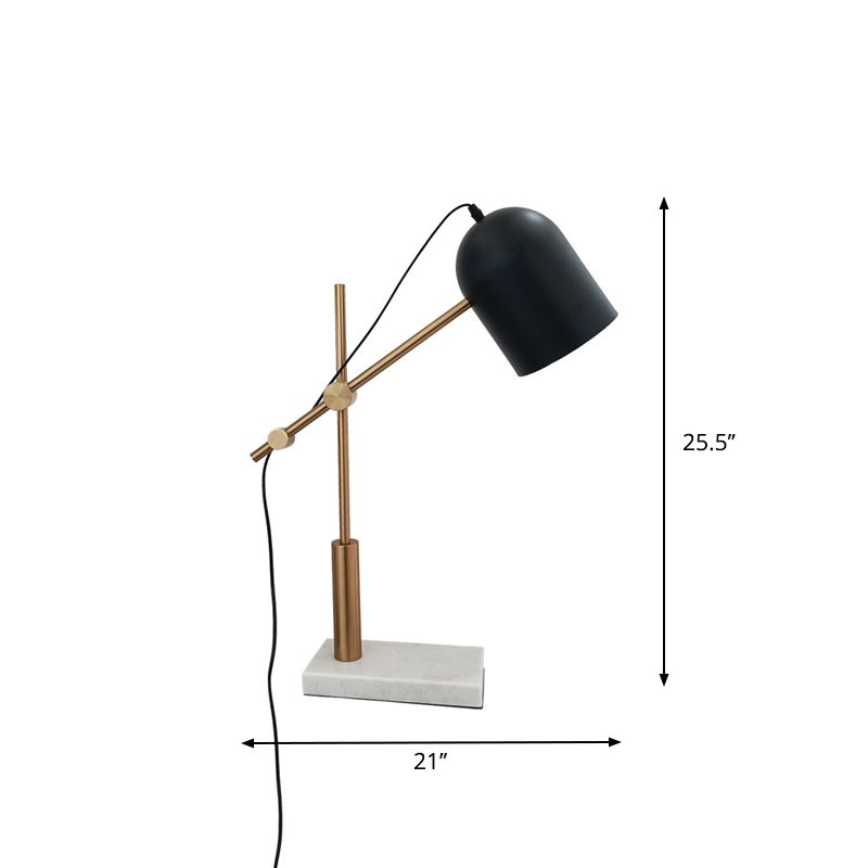 Black Cloche Shaped Reading Table Light Postmodern Single Metal Nightstand Lamp with Brass Balance Arm