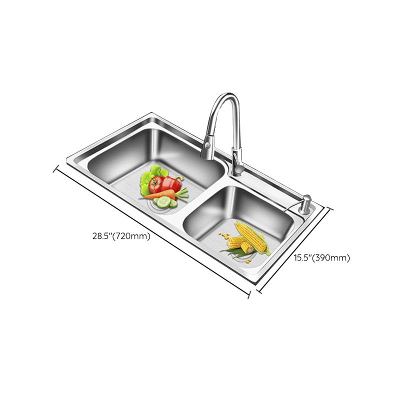 Modern Style Kitchen Sink Stainless Steel 2 Holes Drop-In Kitchen Sink