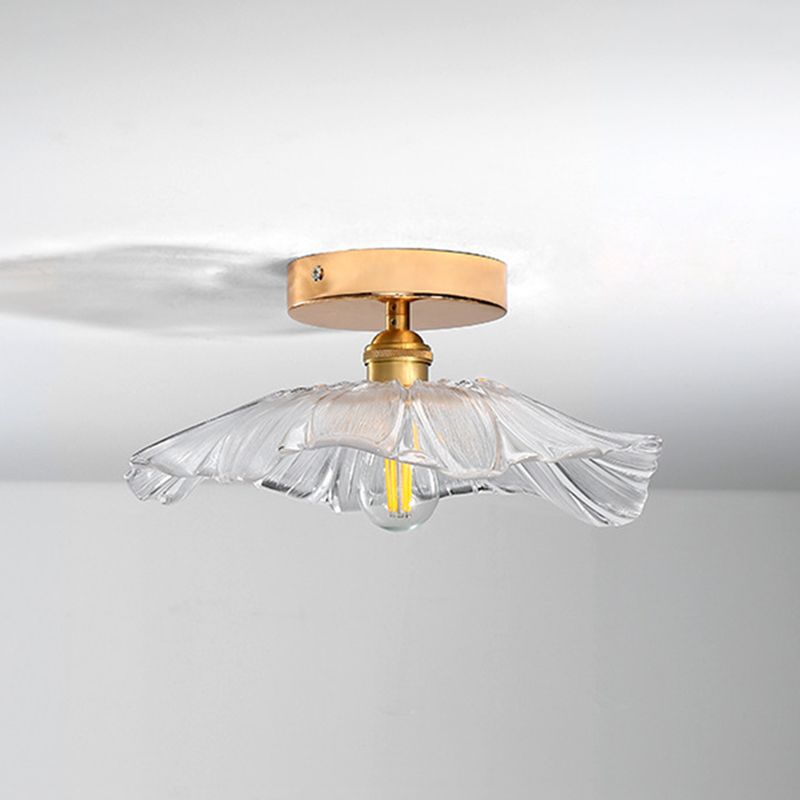 Glass Flower Ceiling Mount Light Fixture Contemporary Style Ceiling Mounted Fixture in Gold