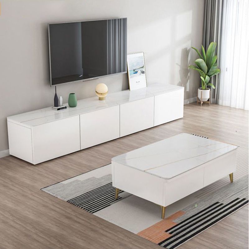 Contemporary Wood White TV Stand Console Enclosed Storage TV Media Stand for Living Room