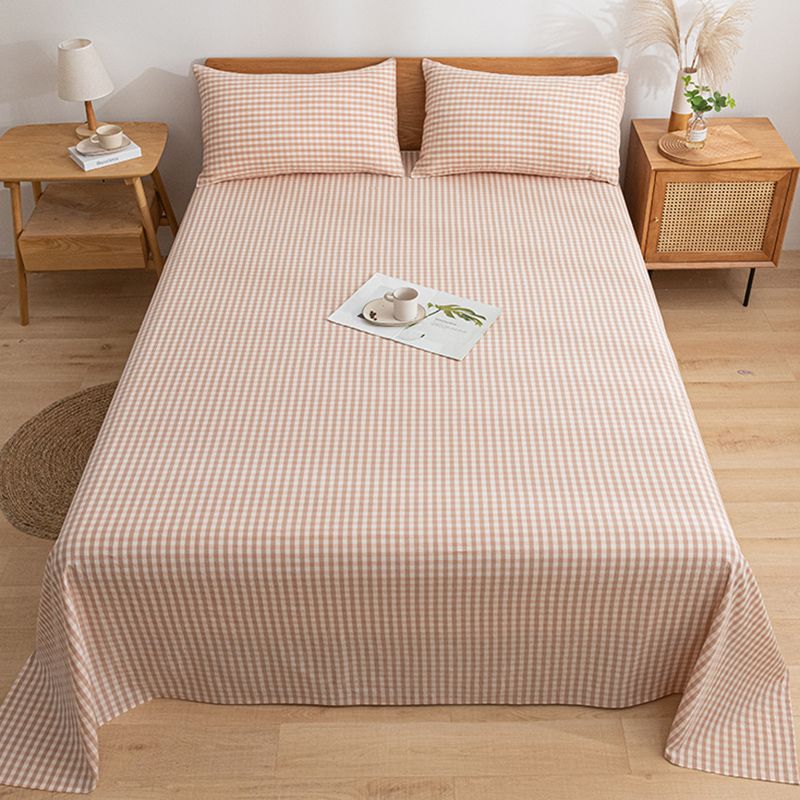 Cotton Sheets Plaid Pattern Breathable Soft Fade Resistant Bed Sheet