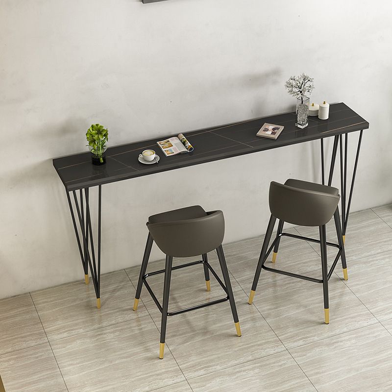 White and Black Glam Style Bar Table in Iron Top and Faux Marble Milk Tea Shop Bar Table