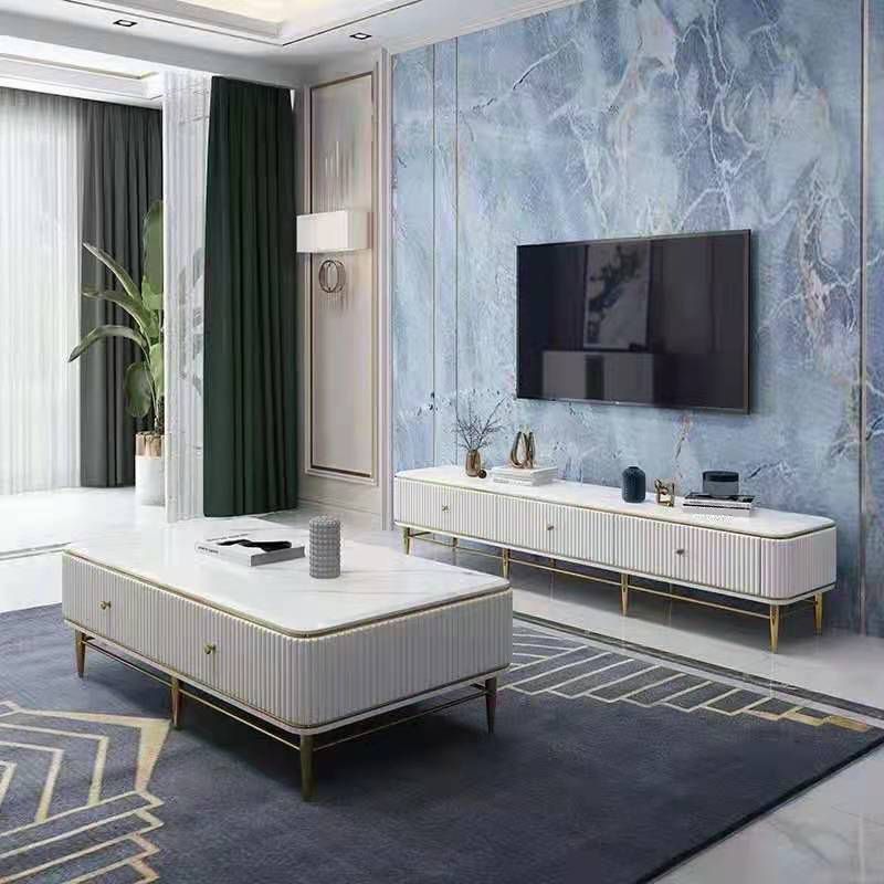 Glam Marble TV Stand Console Enclosed Storage TV Media Stand with Legs for Living Room