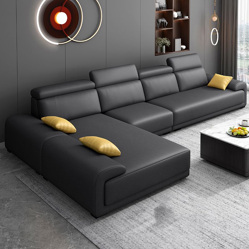 Modern Faux Leather Pillow Top Arm Sectional Stain-Resistant Sofa with Removable Cushions