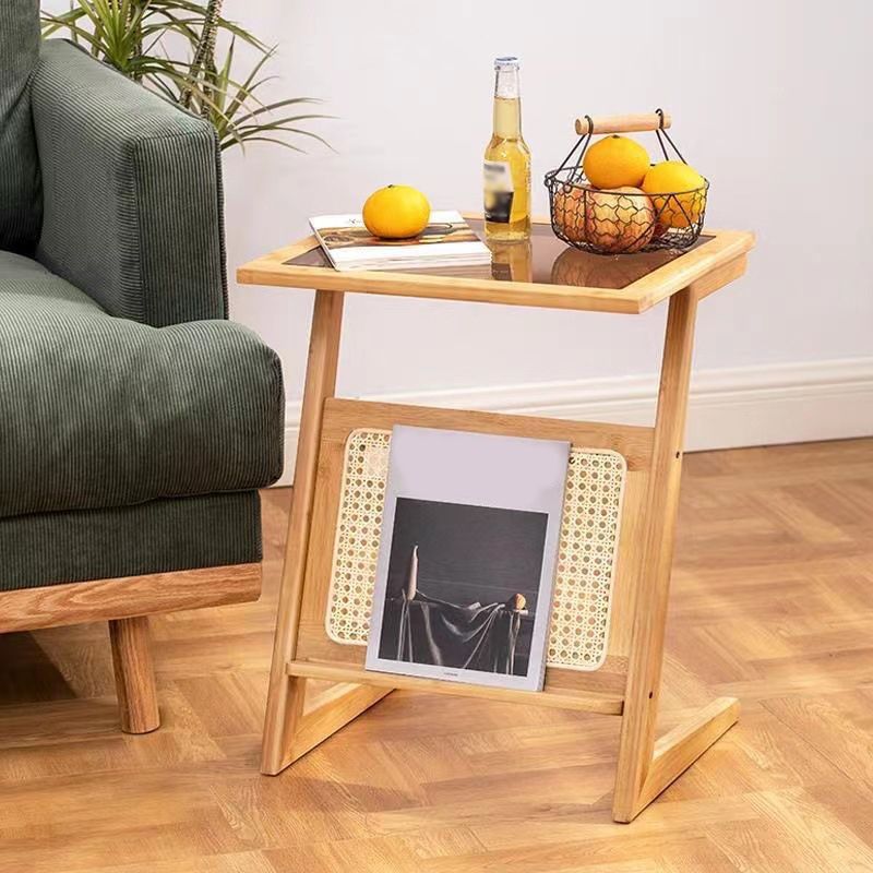 Living Room Rectangular Bamboo Side Table Natural/Brown One-Shelf End Table