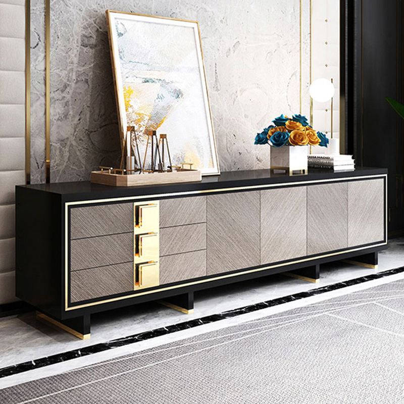 Luxury Style Rectangle TV Stand Glass Enclosed Storage TV Cabinet