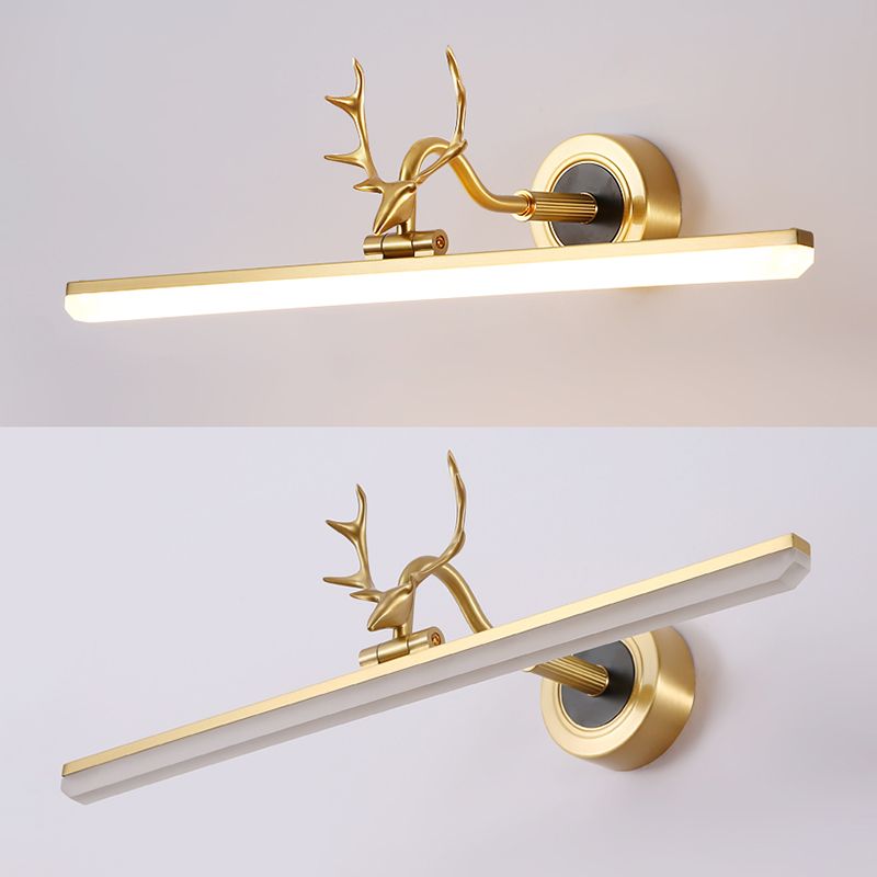 Elongated Vanity Wall Lights Vintage Simplicity Acrylic Wall Sconce with Antlers for Bathroom