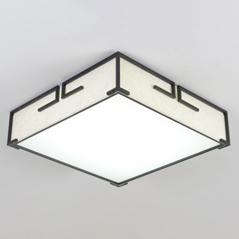 Geometric Shape Flush Mount Modern Ceiling Light with Fabric Shade in White