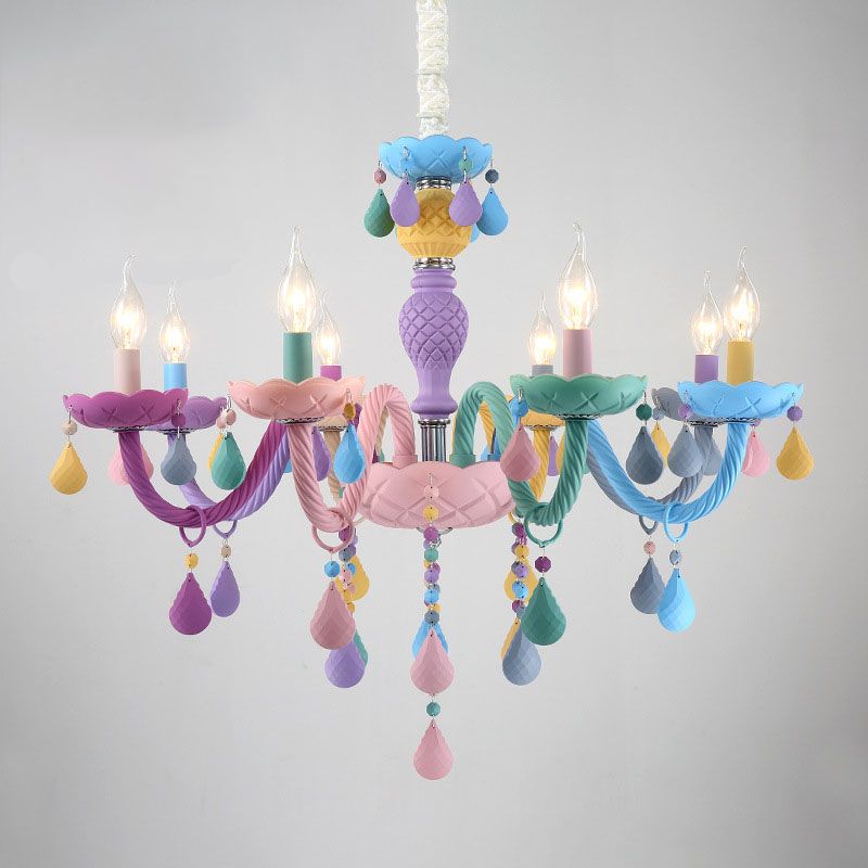 Multi Lights Colorful Hanging Ceiling Lights Modern Style Glass Curved Arms Chandelier